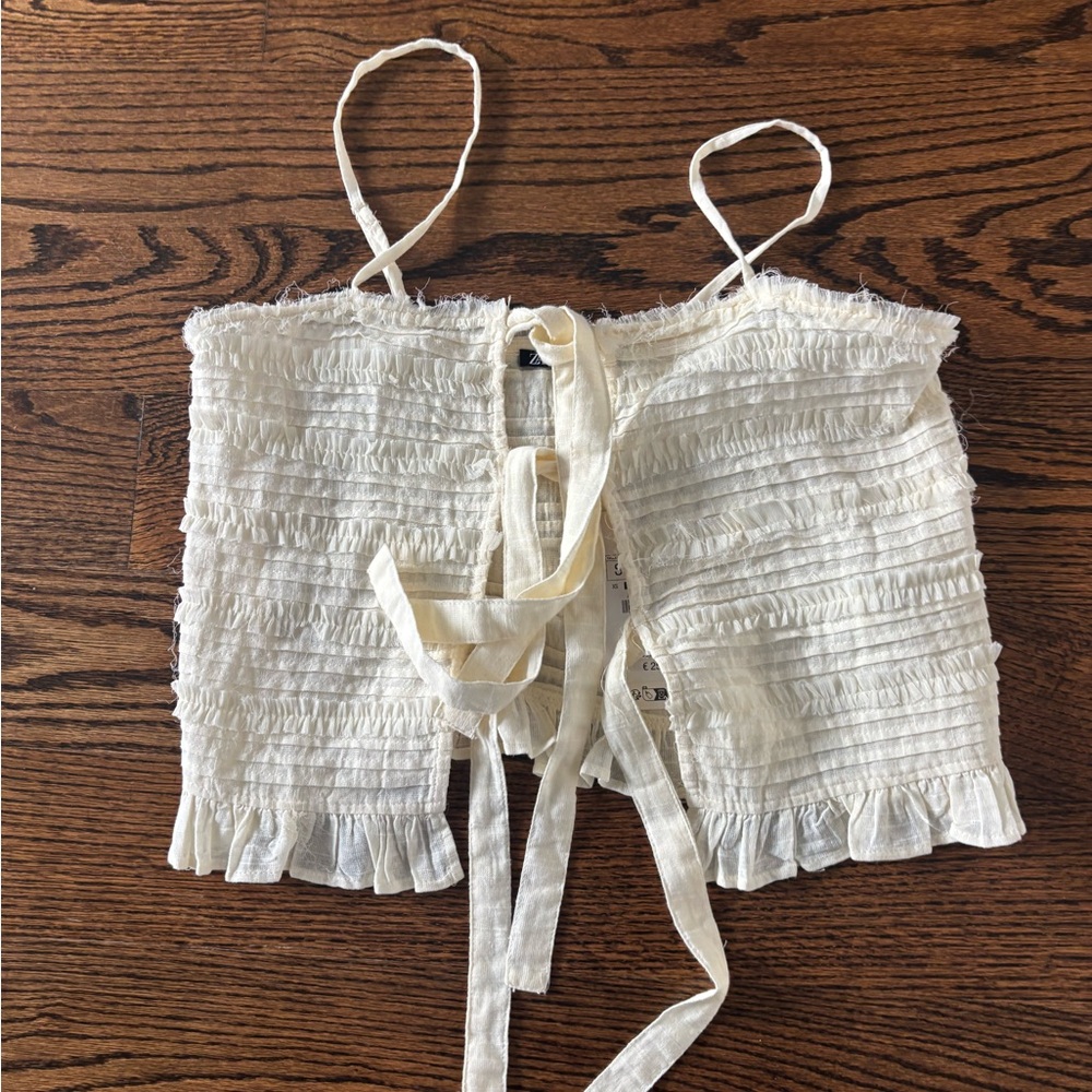 Zara Cream Striped Ruffle Top